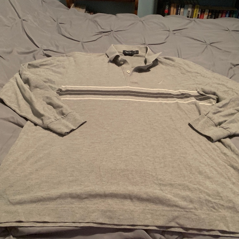 Nautica Men's Gray LS Polo. Size Large